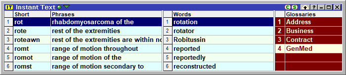 Words and Phrases Expansion Tables