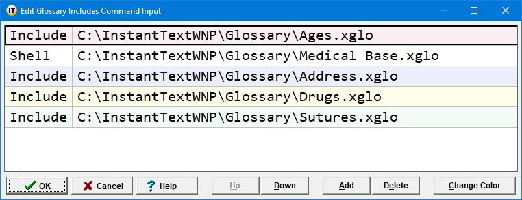 Edit Glossary Includes Command Input