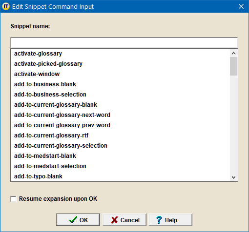 Edit Snippet Command Input