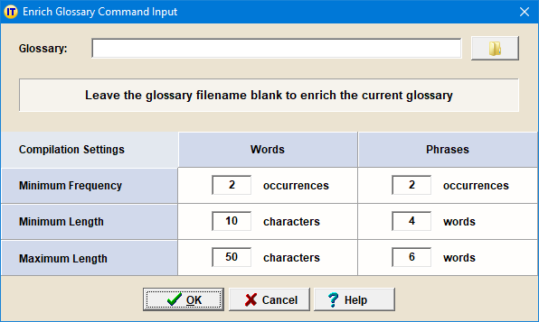 Enrich Glossary Command Input