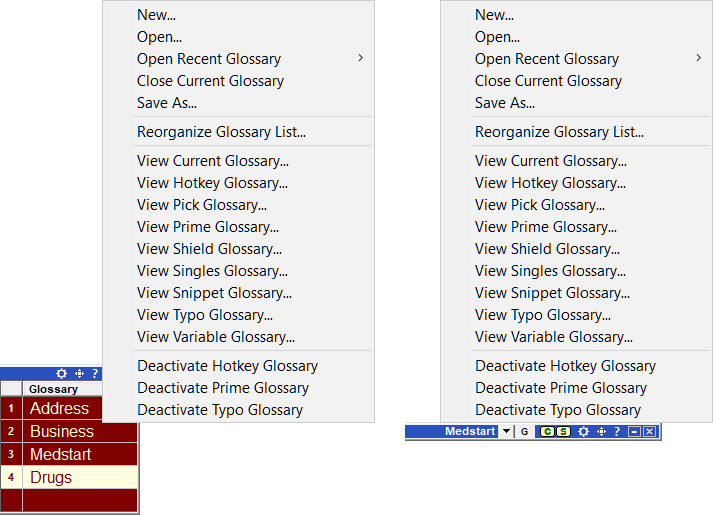 Glossary Menu