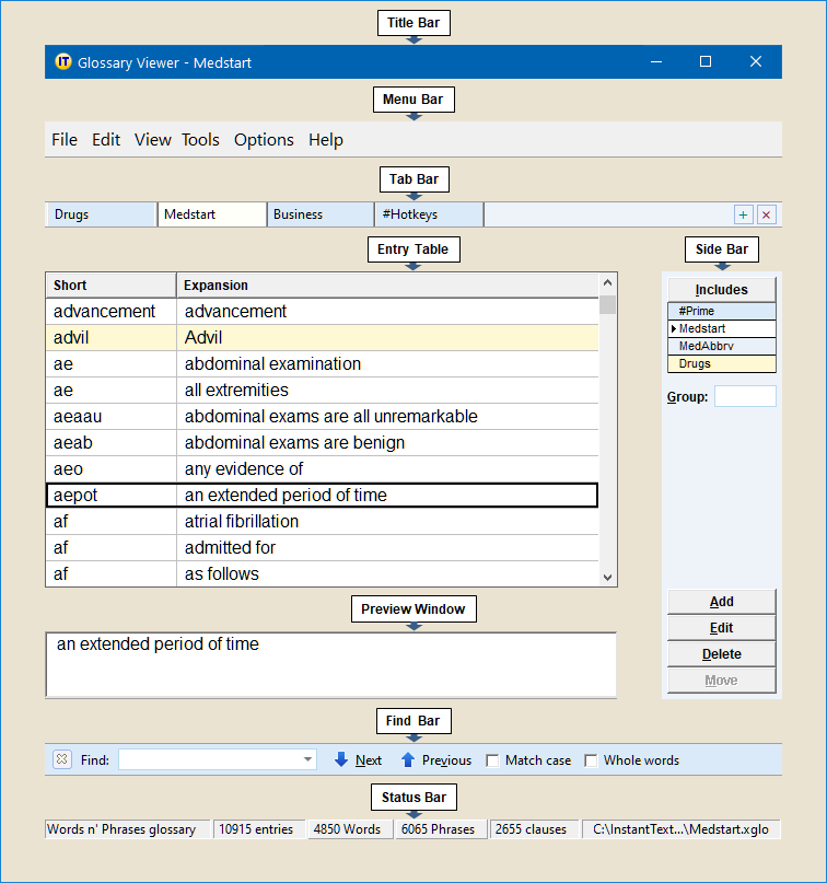 Glossary Viewer Screen
