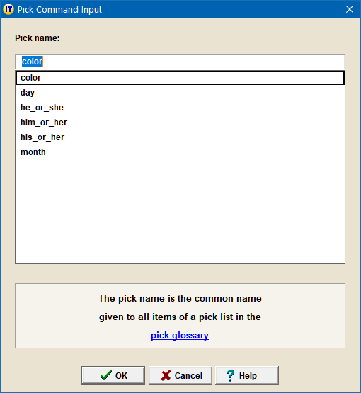Pick Command Input