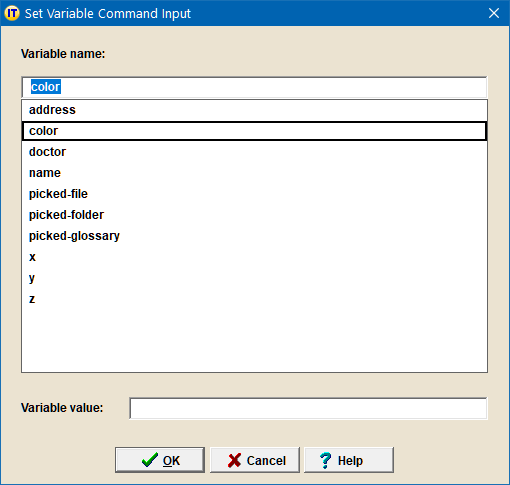 Set Variable Command Input