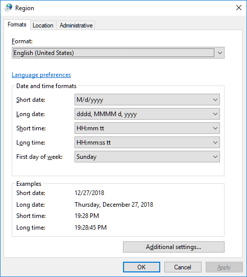 Region and Language (Windows 7)