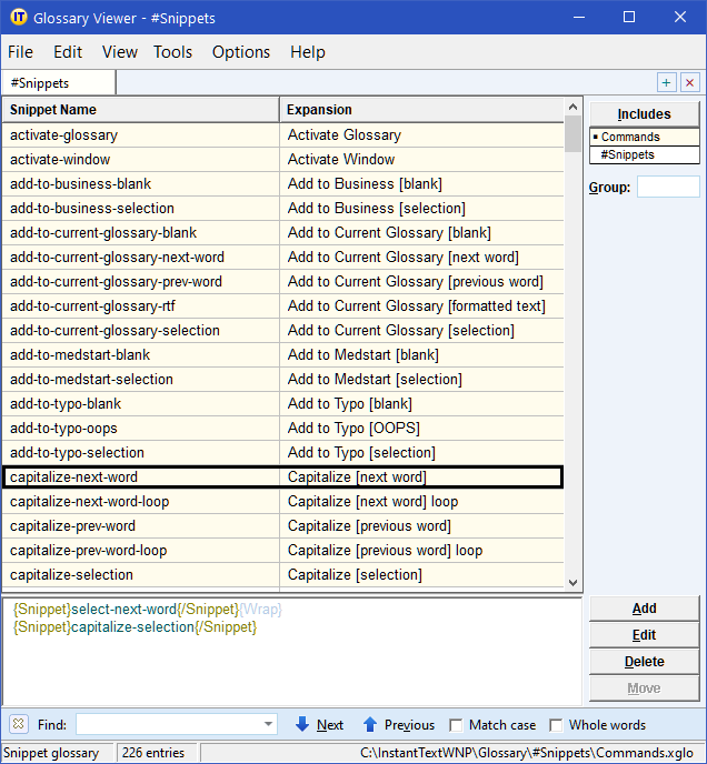 Snippet Glossary