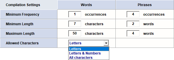 Glossary Compilation Settings