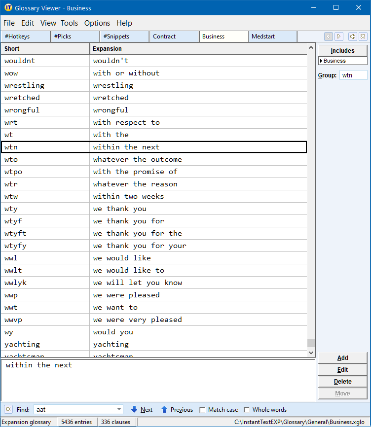 Glossary Viewer Tabs