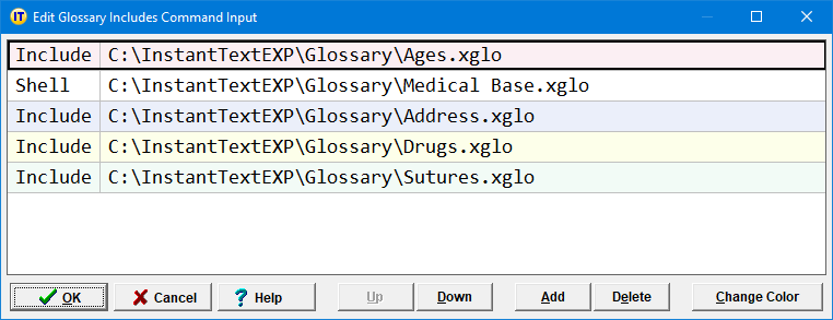 Edit Glossary Includes Command Input
