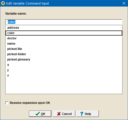 Edit Variable Command Input