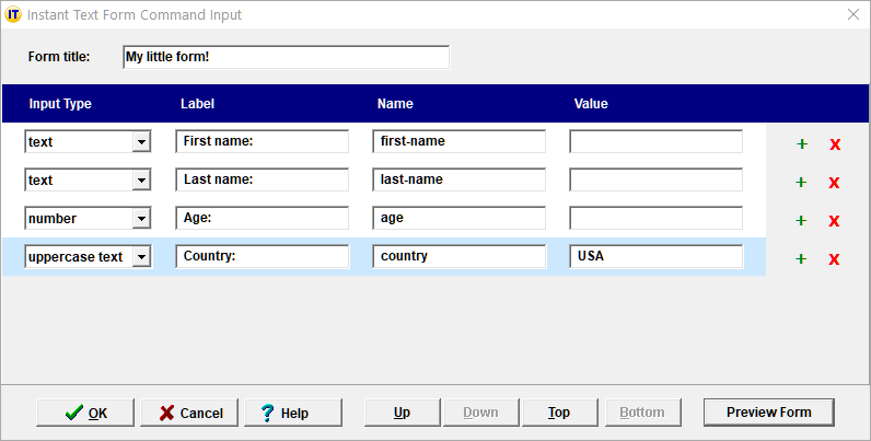Instant Text Form Command Input