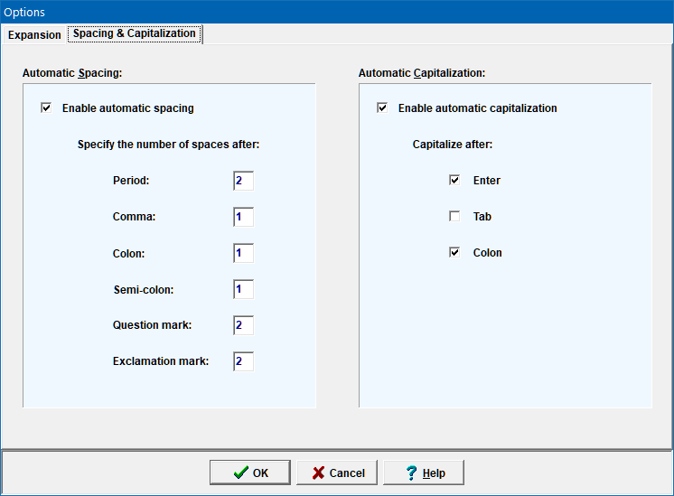Spacing and Capitalization Options
