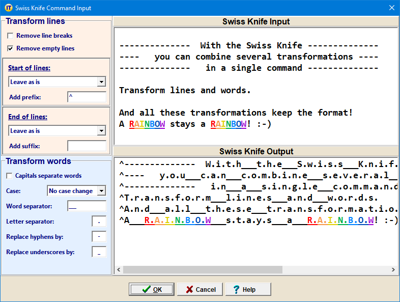 Swiss Knife Command Input